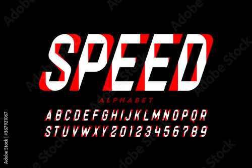 Speed style font, alphabet letters and numbers