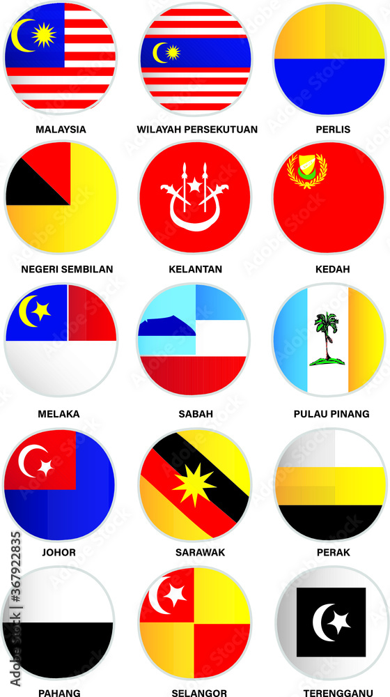 Set of icons (15). Flags of the Malaysian states in round shape. Vector.
Set of icons (15). Flags of the Malaysian states in round shape. Vector.
