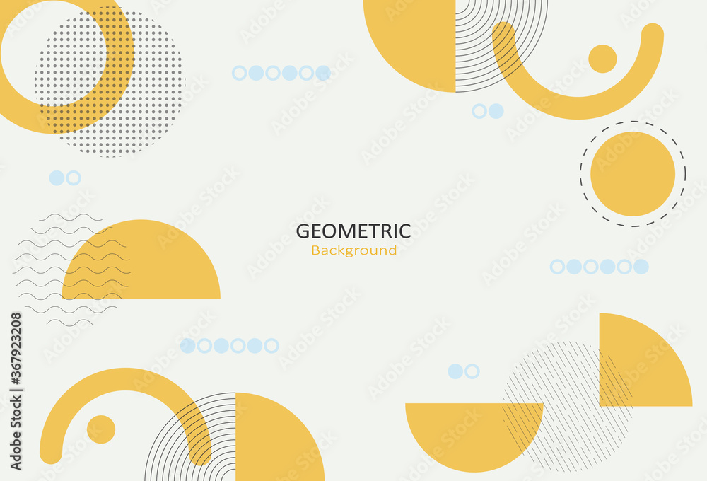 Abstract geometric template with yellow circle shapes, lines and dots pattern on pastel background. Element design with copy space for text. Vector Illustration. Abstract geometric template with yellow circle shapes, lines and dots pattern on pastel background. Element design with copy space for text. Vector Illustration.