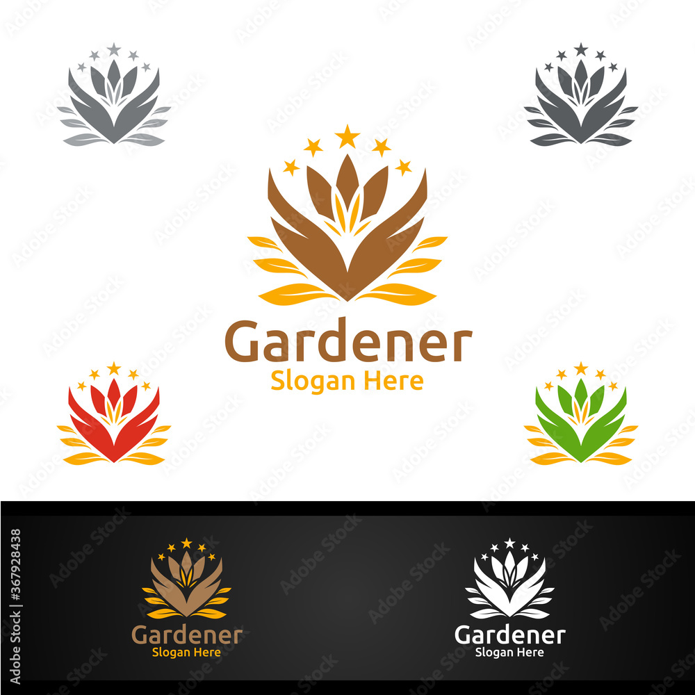 Gardener Logo with Green Garden Environment or Botanical Agriculture Design
