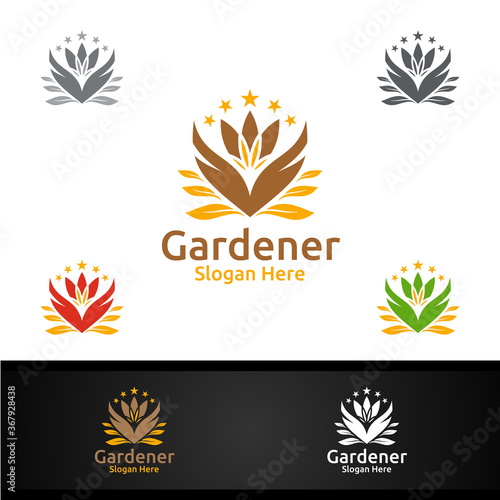 Gardener Logo with Green Garden Environment or Botanical Agriculture Design