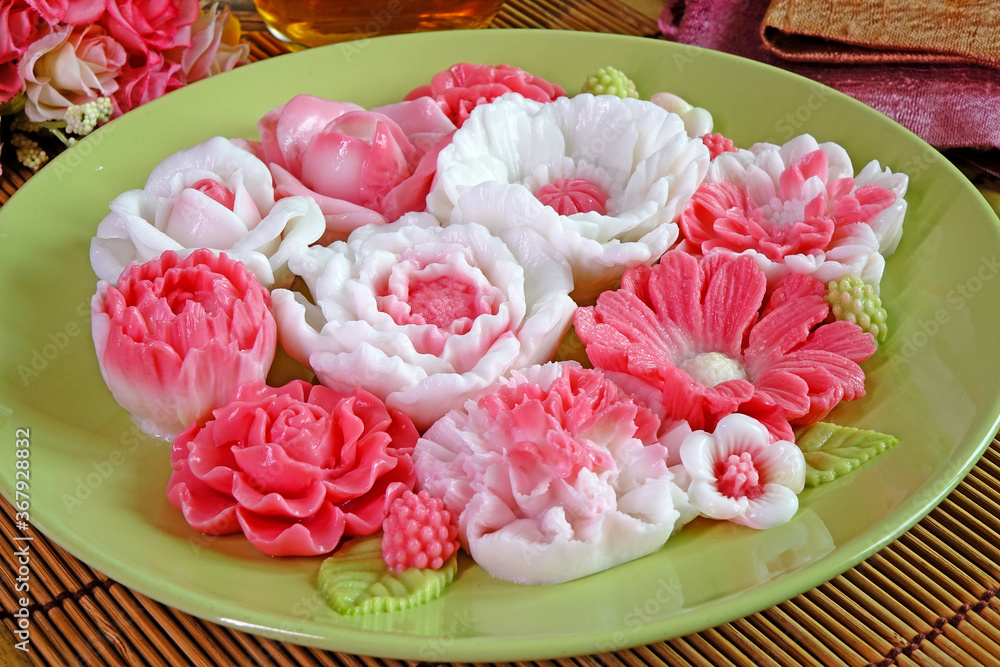 Beautiful flowers shaped Coconut milk jelly, famous Thai dessert Beautiful flowers shaped Coconut milk jelly, famous Thai dessert