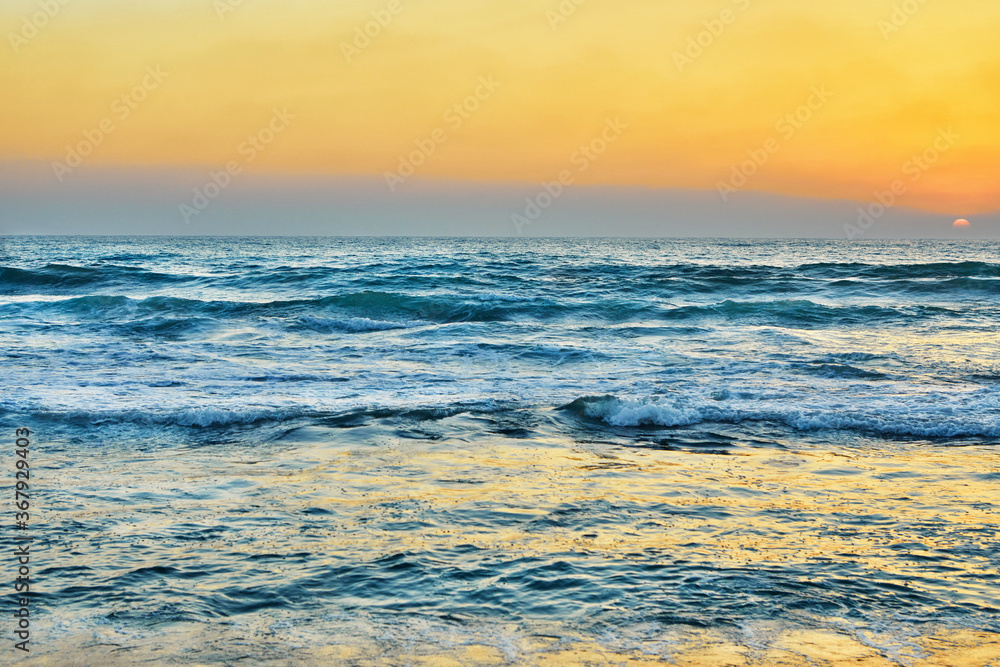 Summer sunset over the Mediterranean Sea in Israel