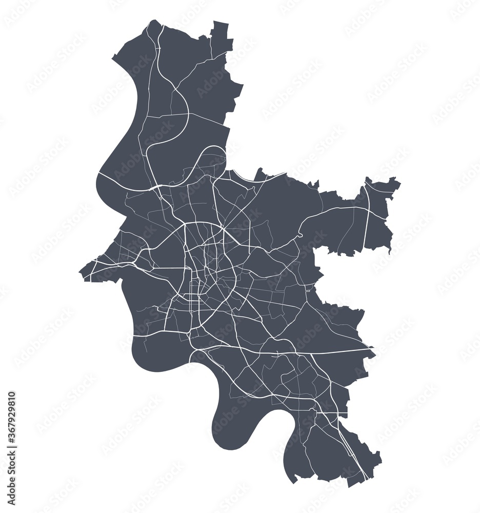 Dusseldorf map. Detailed map of Dusseldorf city poster with streets. Dark vector. Dusseldorf map. Detailed map of Dusseldorf city poster with streets. Dark vector.