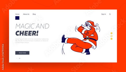 Santa Claus Cossack Dancing in Squatting Position Landing Page Template.Christmas Character Performing Xmas Dance photo