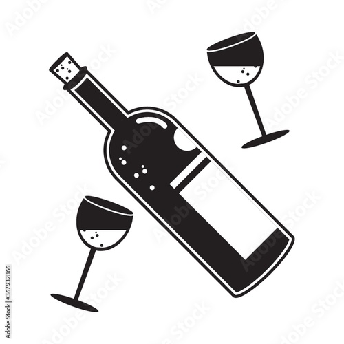 wine bottle and glasses