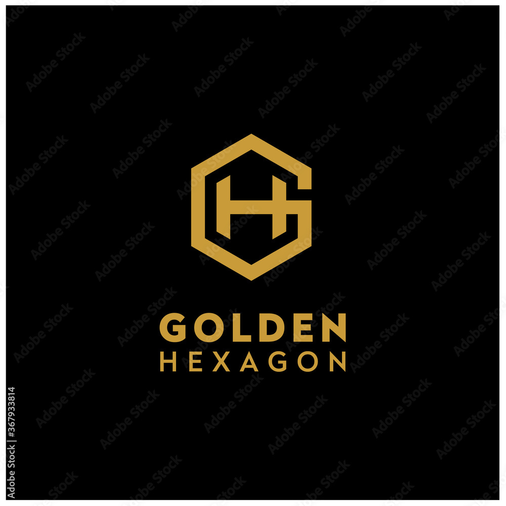 Golden Initial Letter GH HG H G with Gold Hexagon Geometric Shape Luxury logo design Golden Initial Letter GH HG H G with Gold Hexagon Geometric Shape Luxury logo design