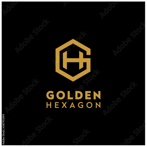 Golden Initial Letter GH HG H G with Gold Hexagon Geometric Shape Luxury logo design