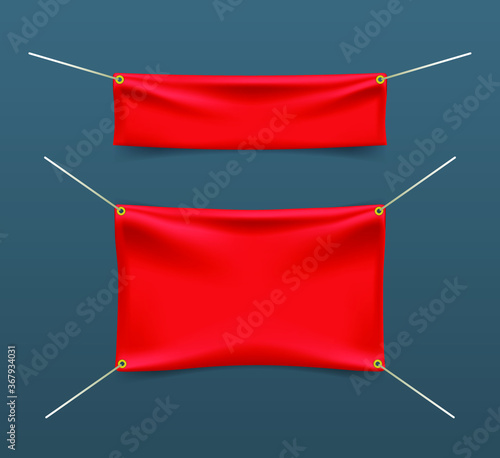 Textile Banner with Rope . Isolated Elements on Black Background