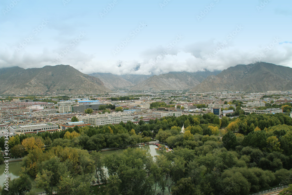 View of the Lhasa cityscape from Potala Palace in Tibet, China