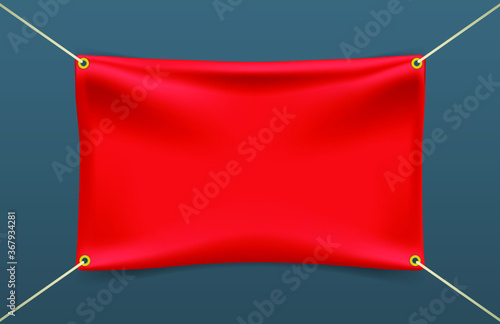 Textile Banner with Rope . Isolated Elements on Black Background