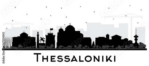 Thessaloniki Greece City Skyline Silhouette with Black Buildings Isolated on White.