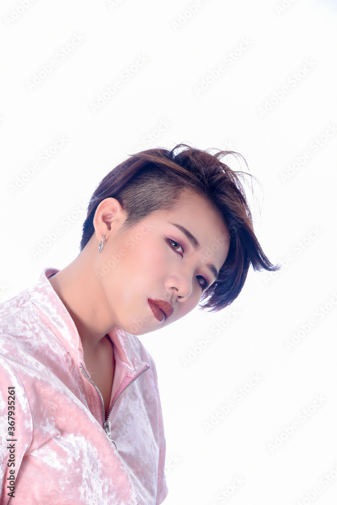woman in pink dress smiling on white background. studio portrait of beautiful girl , Portrait of asian woman in pink dress smiling on white background. studio portrait of beautiful girl , Portrait of asian