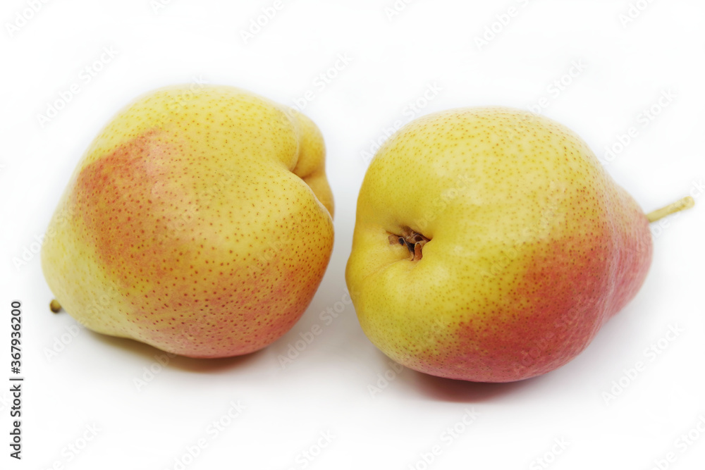 Two pears on white background. Pears fruit isolated on white background	