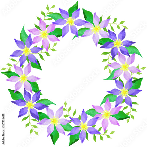 Clematis purple flower illustration wreath