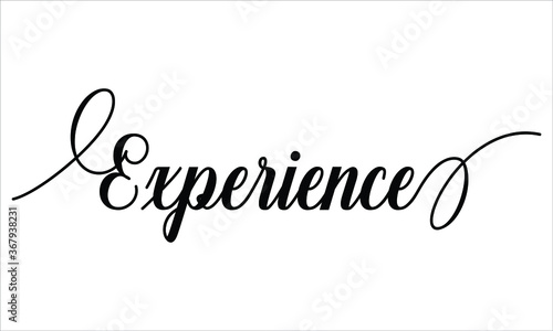 Experience Script Calligraphy Cursive Typography Black text lettering and phrase isolated on the White background 