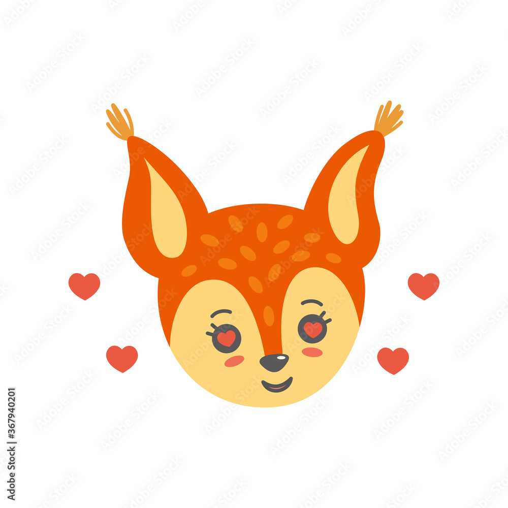 Fototapeta premium Squirrel face in love. Emotion expression like emoji. Vector illustration in flat style
