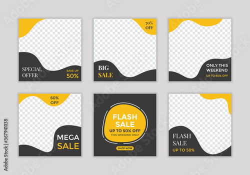 Editable template post for social media ad. web banner ads for promotion design with yellow and black color. 