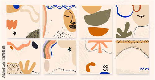 Trendy aesthetic set of abstract artistic backgrounds. Modern hand drawn vector illustrations. 
