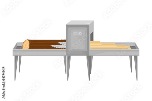Conveyor Belt with Log Sawing Process for Wooden Furniture Production Vector Illustration