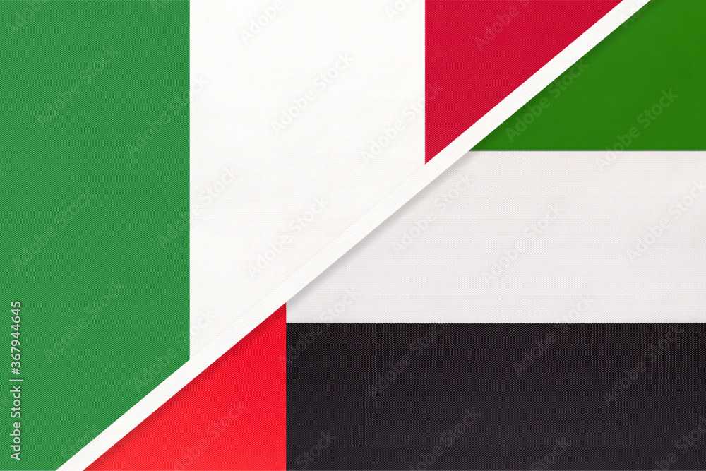 Italy and United Arab Emirates or UAE, symbol of two national flags from textile. Championship between two countries.