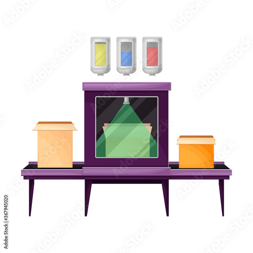 Gift Production and Wrapping with Carton Boxes on Conveyor Belt Vector Illustration
