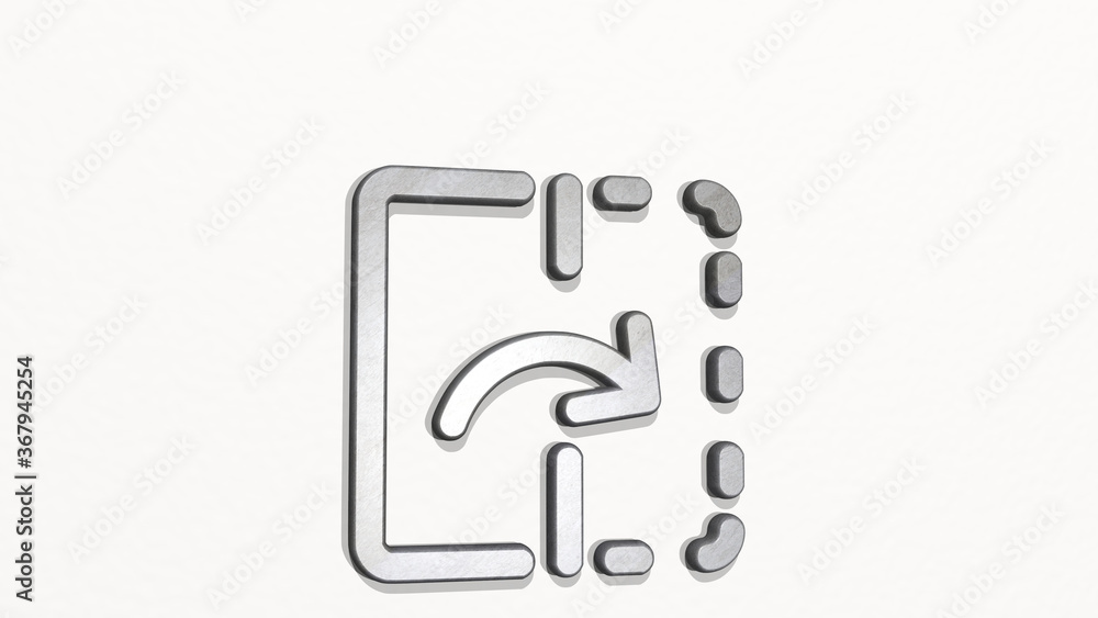 FLIP RIGHT made by 3D illustration of a shiny metallic sculpture on a wall with light background. beach and design FLIP RIGHT made by 3D illustration of a shiny metallic sculpture on a wall with light background. beach and design