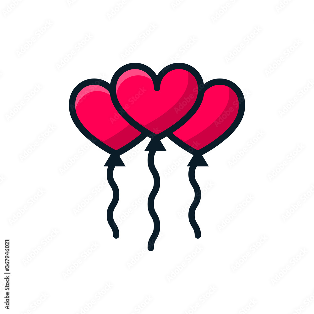 Balloon heart filled outline icons. Vector illustration. Editable stroke. Isolated icon suitable for web, infographics, interface and apps