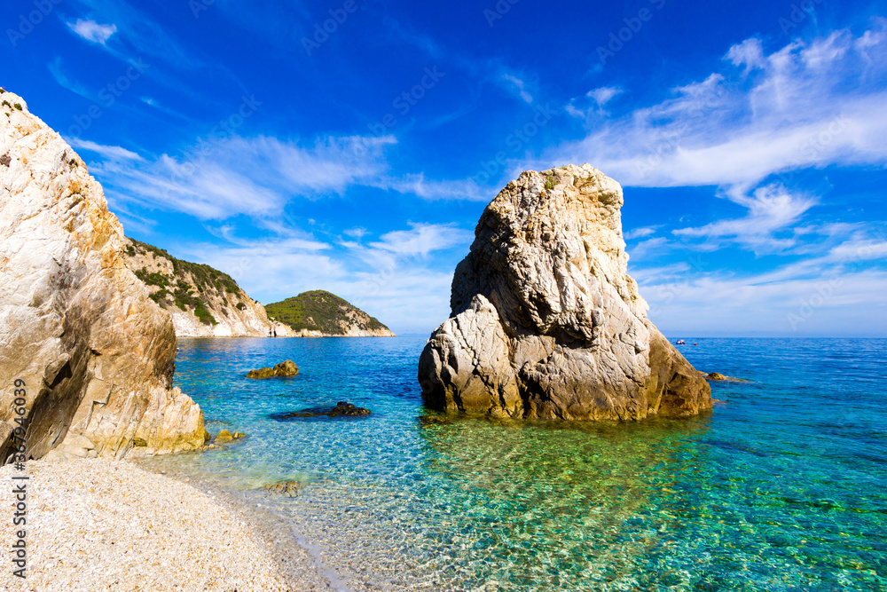 The beach of Sansone at morning in the Elba Island, Italy