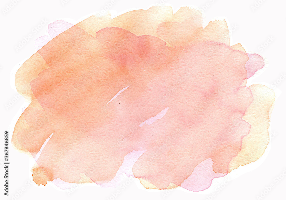 Watercolor hand-drawing background stain in pink and orange colors