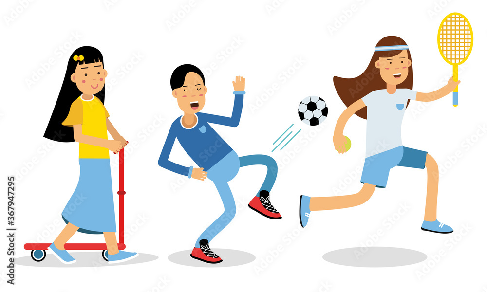 Obraz premium Young People Characters Doing Sport Vector Illustration Set