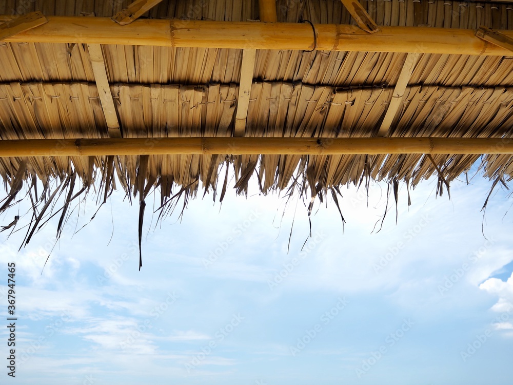 Sky view from in a wooden hut Sky view from in a wooden hut