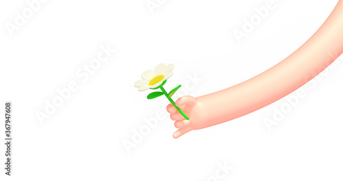 3d render cartoon business hand, chamomile flower