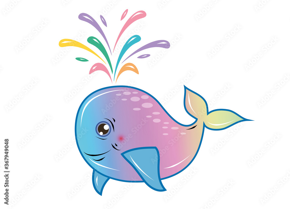kleiner goldiger Wal mit Regenbogen Fontäne kleiner goldiger Wal mit Regenbogen Fontäne