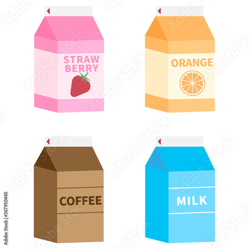 Set of  cartons of drink. Various tastes. Vector illustration.