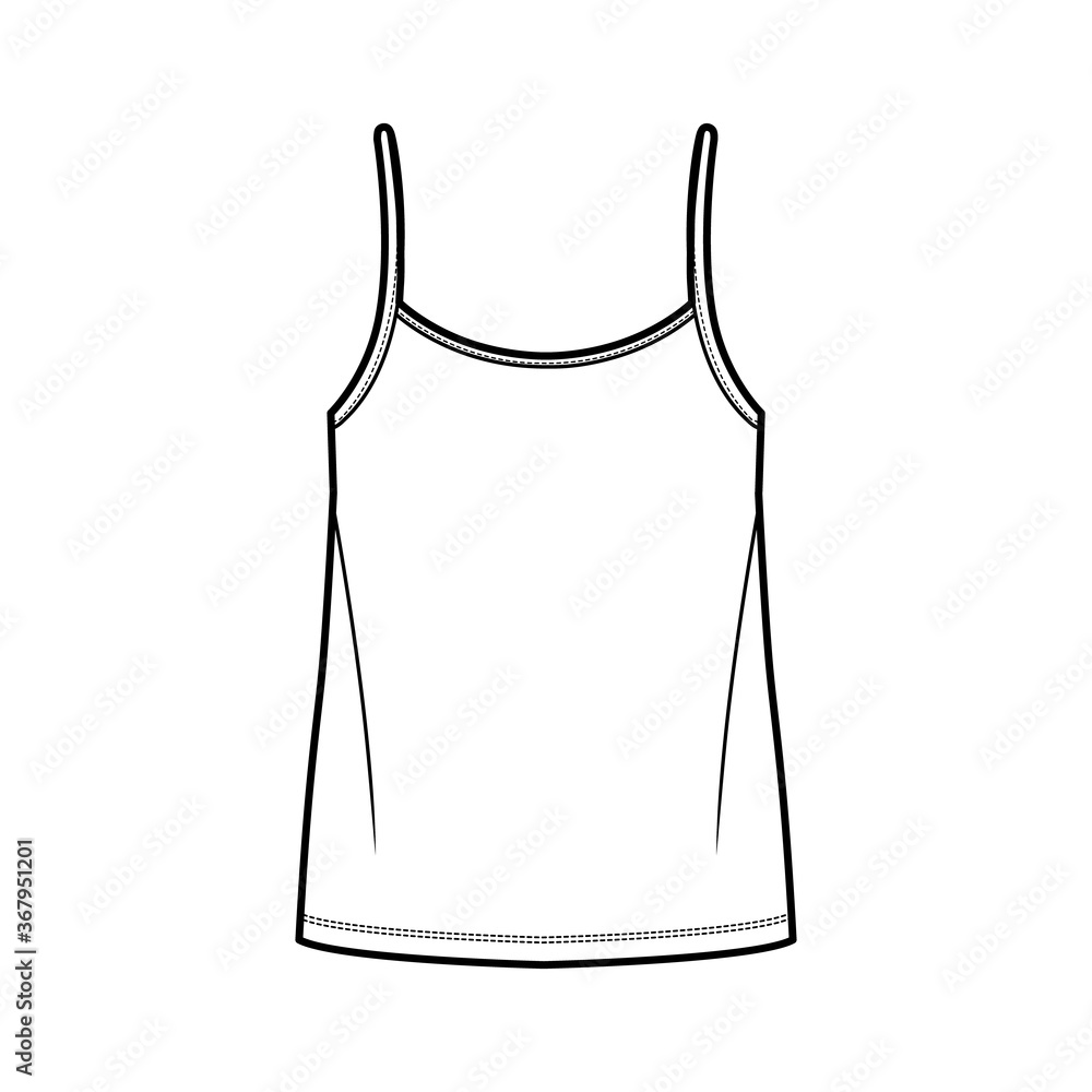Camisole top technical fashion illustration with oversized body, bonded strap scoop neck. Flat cami shirt apparel template front, white color. Women, men unisex CAD mockup Camisole top technical fashion illustration with oversized body, bonded strap scoop neck. Flat cami shirt apparel template front, white color. Women, men unisex CAD mockup