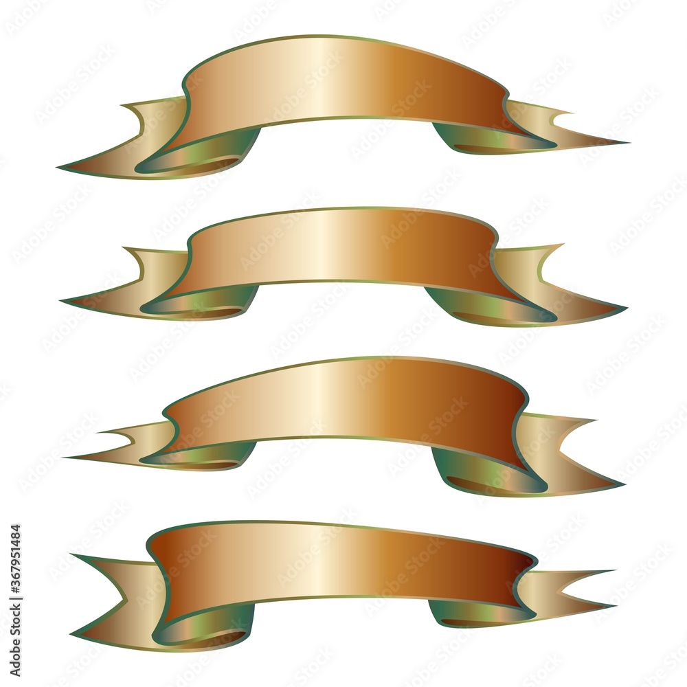 Trendy Realistic Gold Vector Ribbons Set , banner, with green shade and arc curved variety style, detailing for your design poster and award winning project Trendy Realistic Gold Vector Ribbons Set , banner, with green shade and arc curved variety style, detailing for your design poster and award winning project