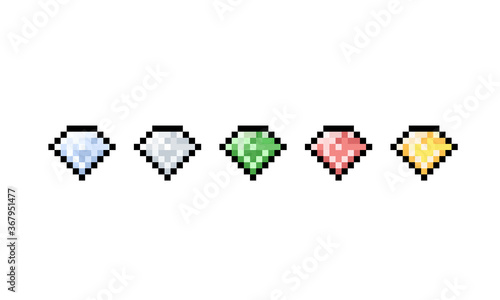 Pixel art cartoon diamond icon set.