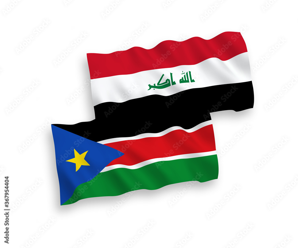 Fototapeta premium Flags of Republic of South Sudan and Iraq on a white background