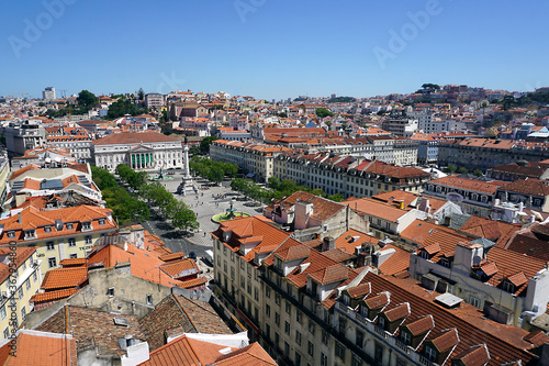 Lisbon, panoramic view of the Rossio square from above, from the Santa Giusta lift