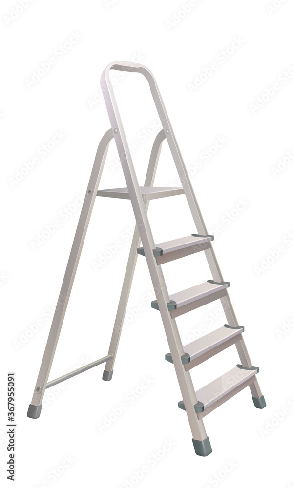 aluminum five step folding ladder with standing platform stool and hand bar isolated on white background. vector illustration