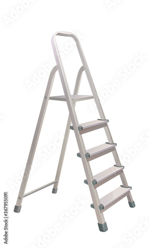 aluminum five step folding ladder with standing platform stool and hand bar isolated on white background. vector illustration