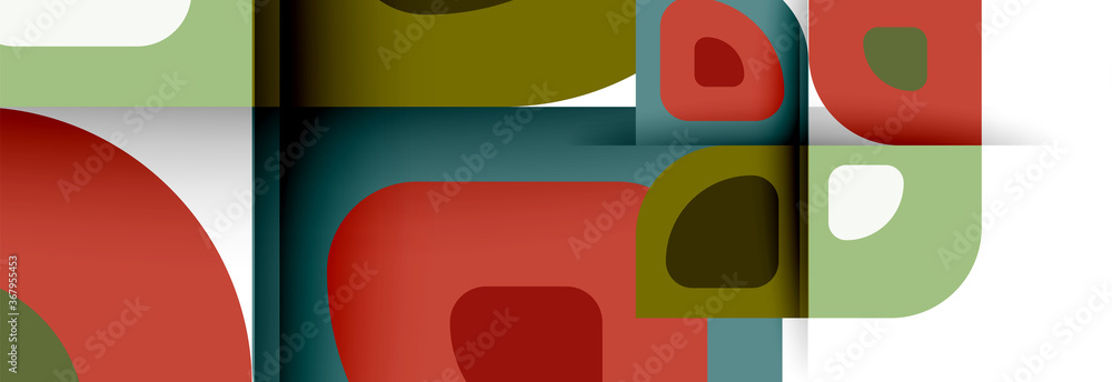 Fototapeta premium Set of vector modern geometric abstract backgrounds with repeating abstract round shapes patterns and shadow effects