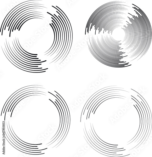  Lines in Circle Form . Spiral Vector Illustration .Technology round Logo . Design element . Abstract Geometric shape . Striped border frame for image
