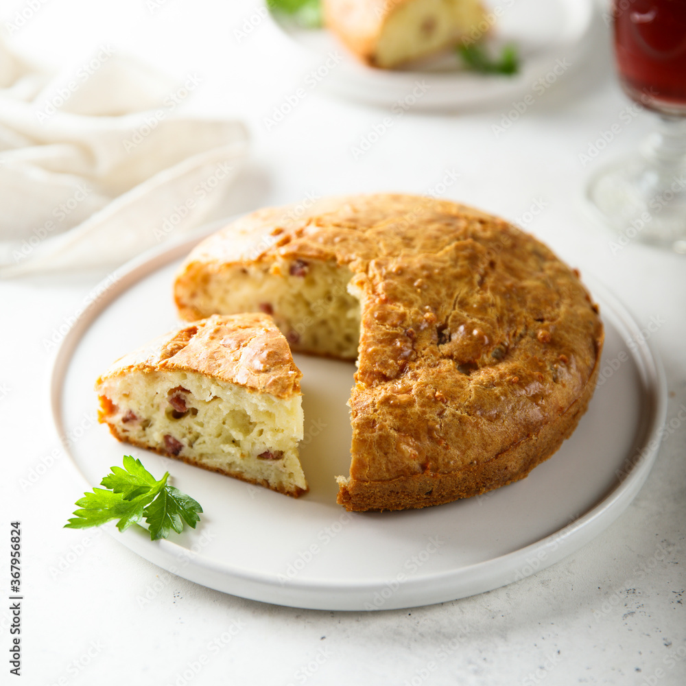 Savory pie with bacon and cheese