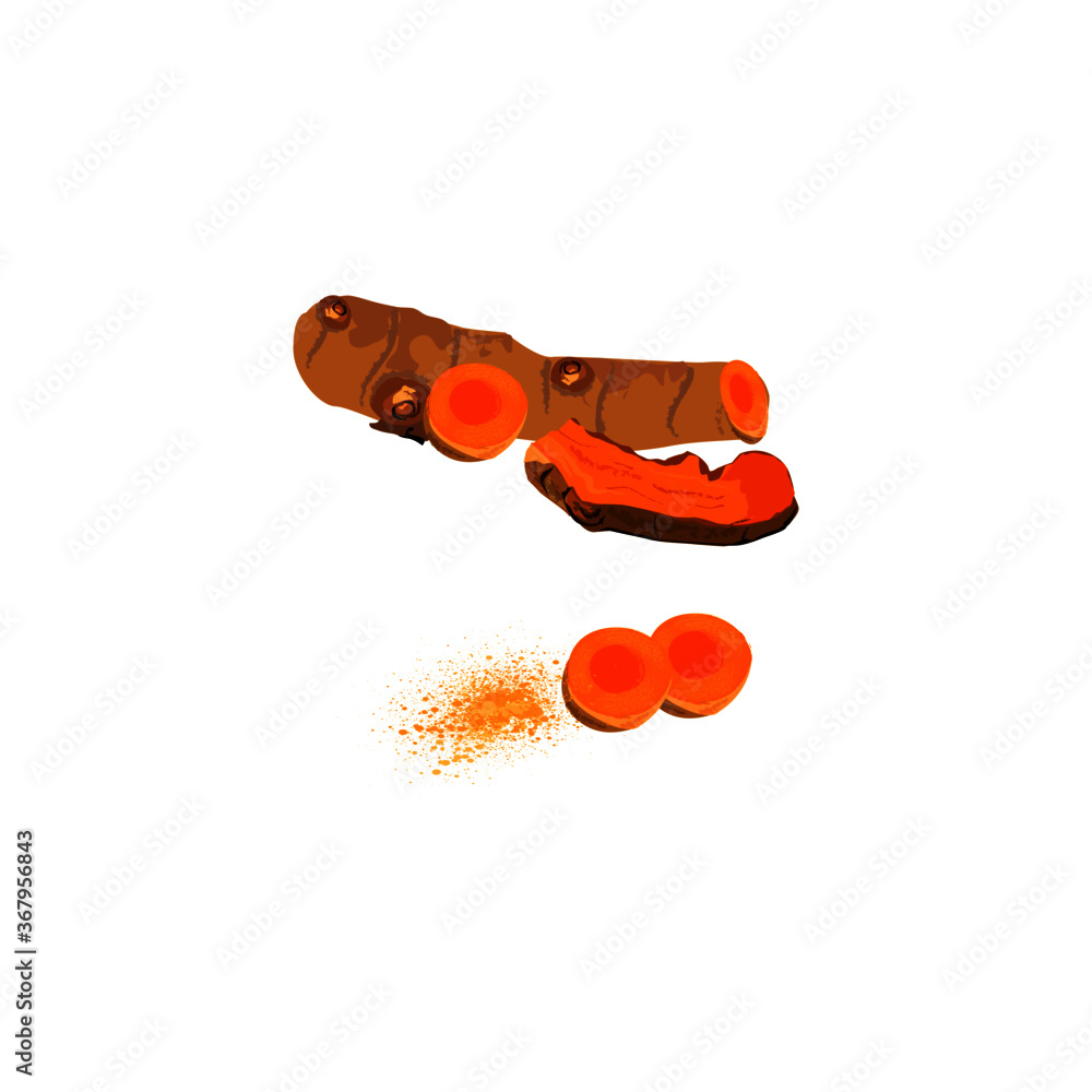 Turmeric roots and turmeric powder Turmeric roots and turmeric powder