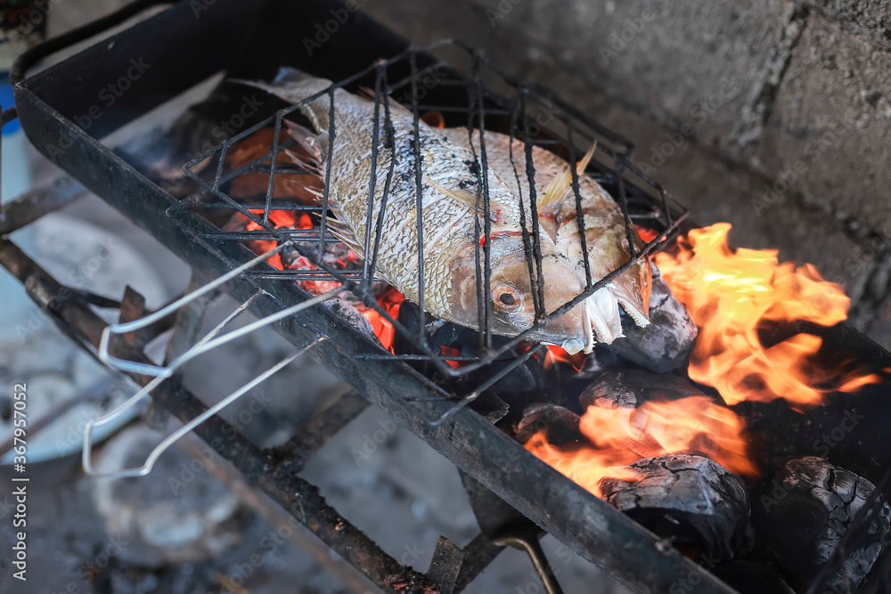 Close up of Delicious Ikan Bakar. Indonesian Traditional Seafood Barbeque