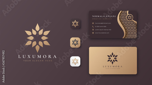 golden mandala logo with business card
