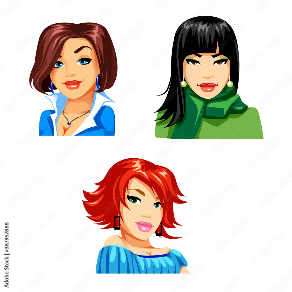 Girls with different hairstyles in colorful clothes Girls with different hairstyles in colorful clothes