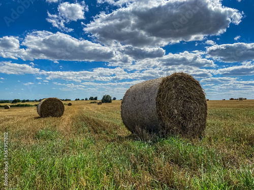 Straw Bale and Cloudy Sky Thrace Turkey Europe